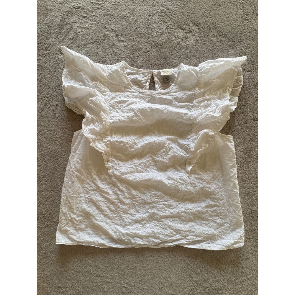 A New Day White Seersucker Ruffle Sleeve Blouse Top Medium M